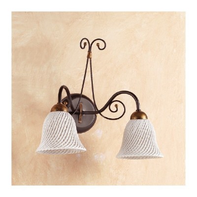 Applique wall lamp with 2 lights with retro country spaghetti bell-shaped ceramic plate - Ø 14 cm