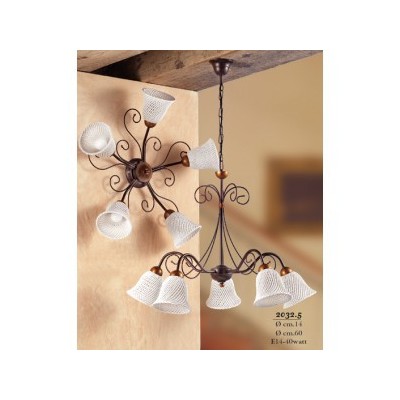 Lampada a sospensione a 5 luci in ceramica a campanella a spaghetto vintage retrò – Ø 60 cm