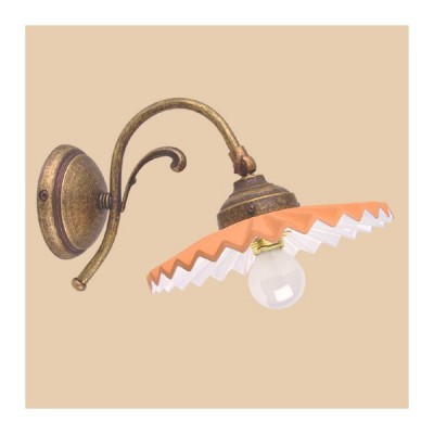 Applique lampada da parete in ottone e paralume in cotto plissettato stile retrò – Ø 21 cm