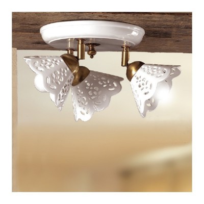 Three-light ceiling lamp with rustic country perforated ceramic plate