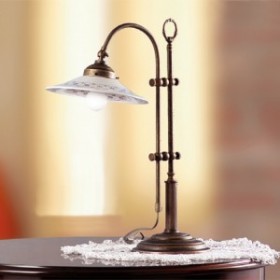 Lampada da tavolo in ottone e paralume in ottone plissettao vintage retrò –  h 58 cm