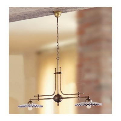 Lámpara basculante de latón de 2 luces con placas de cerámica con decoración campestre retro - Ø 108 cm