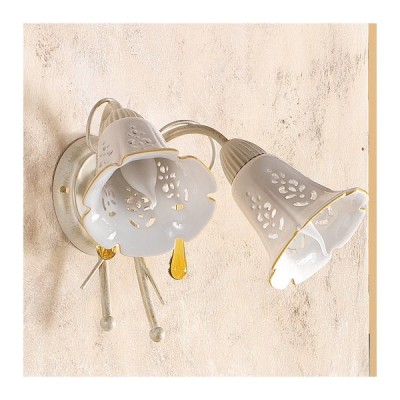 Aplique de pared de 2 luces con placa de cerámica perforada estilo country vintage - h 24 cm