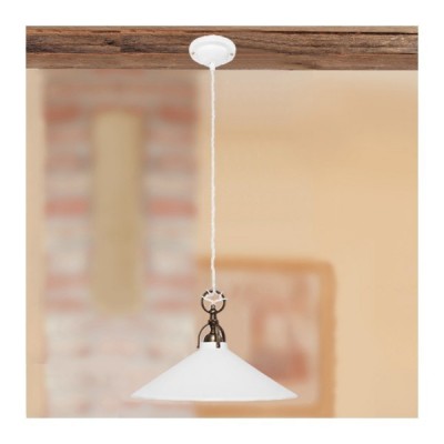 Pendant chandelier with rustic vintage smooth glossy white ceramic lampshade - Ø 35 cm