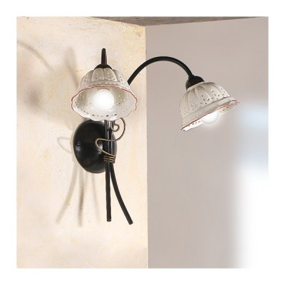 Aplique de pared de 2 luces con pantalla de cerámica plisada perforada retro rústica - h. 37cm