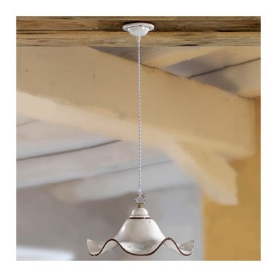 Lámpara colgante con pantalla de cerámica vintage retro ondulada y perforada - Ø 17 cm