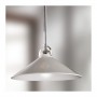 Chromed brass pendant lamp with smooth glossy white ceramic lampshade plate – Ø 35 cm