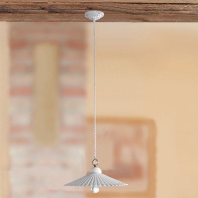 Pendant lamp in white glazed ceramic and classic motif Ø 37 cm