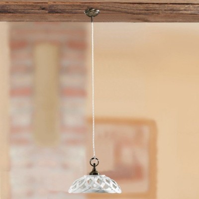 Pendant chandelier in white glazed ceramic and antique finishes Ø 32 cm