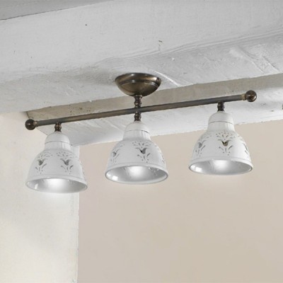 Rustic style three-light ceiling lamp in white glazed ceramic Ø 13