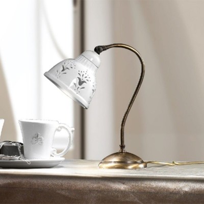 Lampe de table en céramique émaillée blanche de style rustique Ø 13