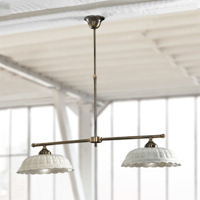 Lámpara de dos luces con suspensión regulable en cerámica blanca Ø 31 cm