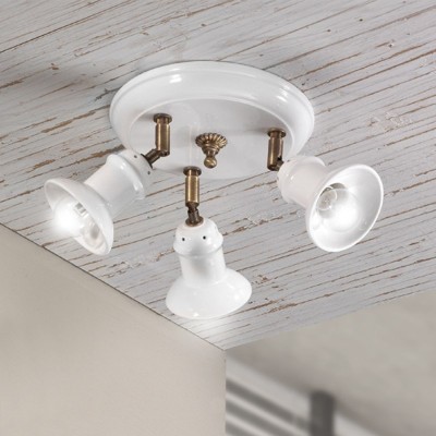 Three-light white glazed ceramic ceiling lamp Ø 10 cm