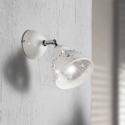 Rustic wall light in glazed ceramic with crystal elements and floral motifs Ø 13